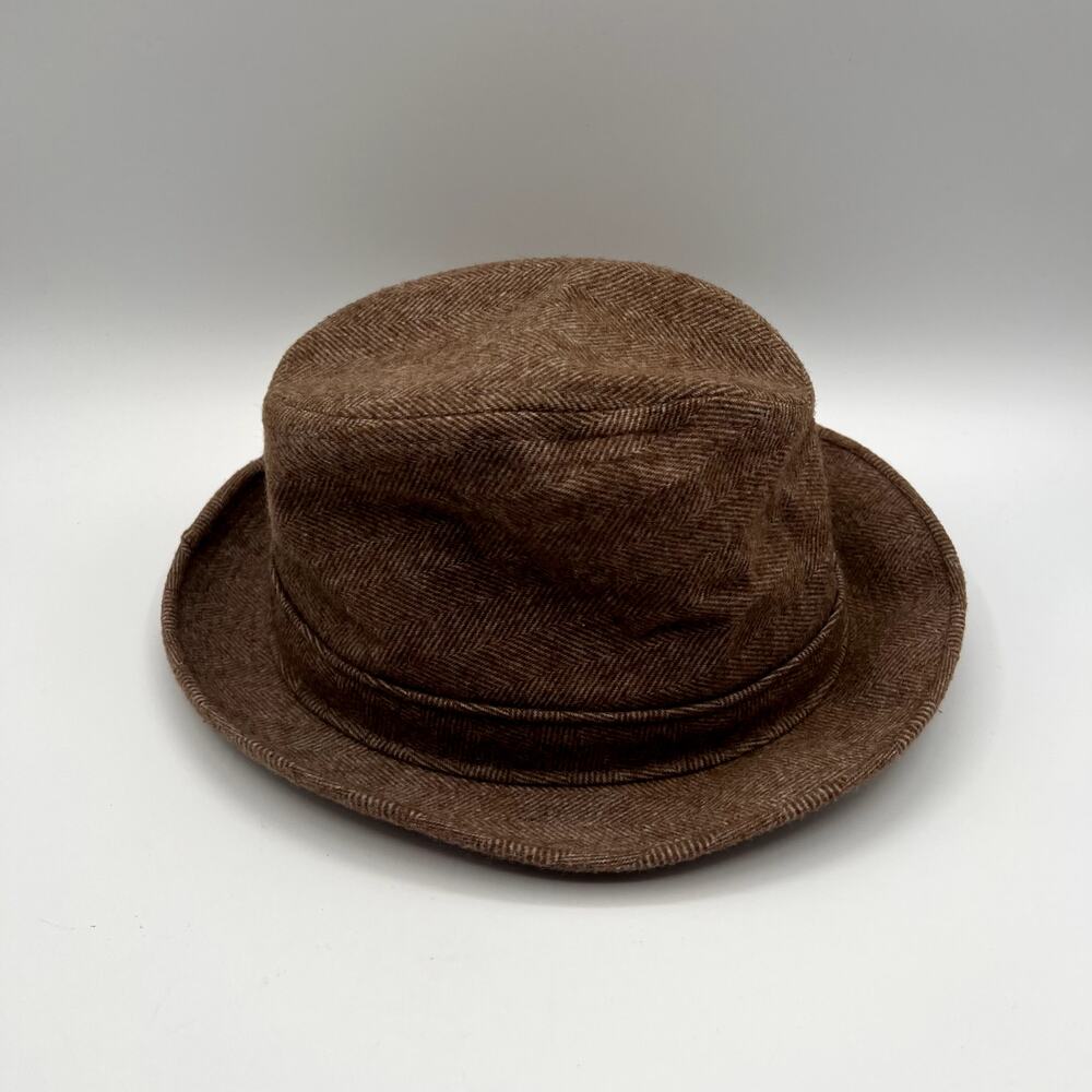 DOBBS FIFTH AVENUE NEW YORK Vtg Brown Herringbone Tweed Fedora Hat
